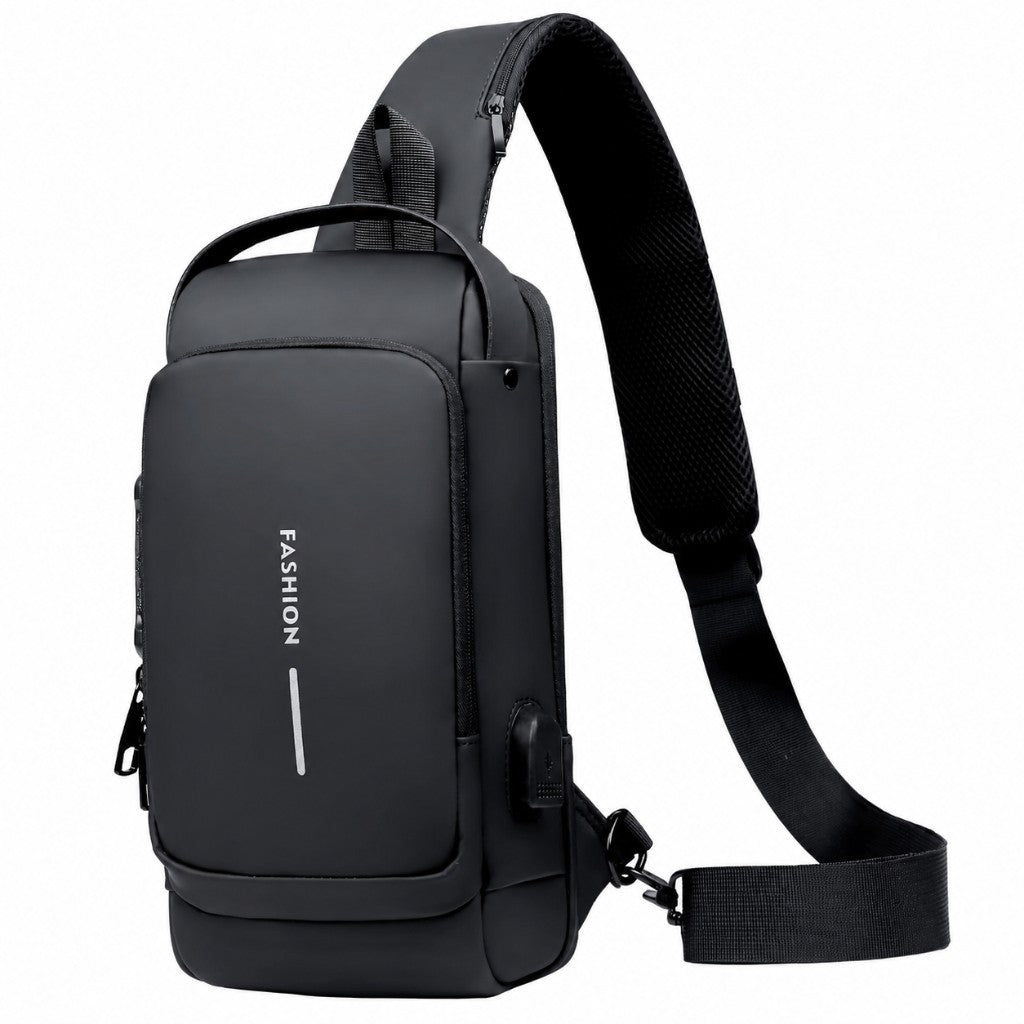 Varzamy all-black waterproof anti-theft sling bag
