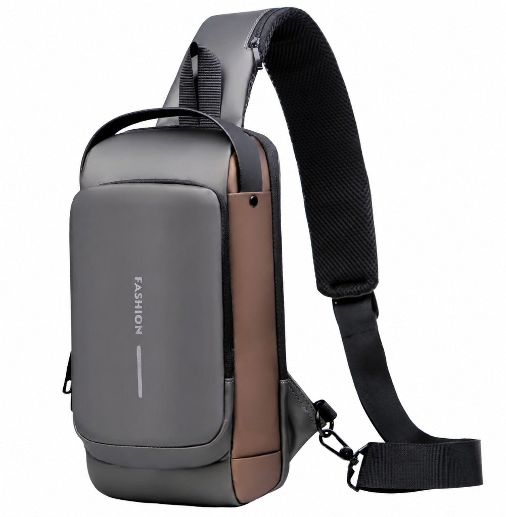 Varzamy gray and brown waterproof anti-theft sling bag