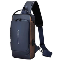 Varzamy navy blue and brown waterproof anti-theft sling bag